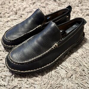 CHEROKEE BRAND LEATHER UPPER BLACK SLIP ON Mens SHOE MOCCASIN DRIVING Sz 9